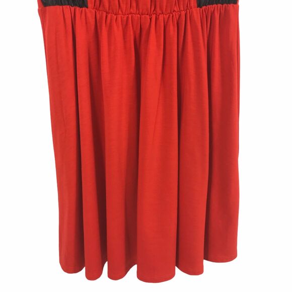 Womens Dress Size Small Red with Black Faux Leather‎ Fit Flare Sleeveless - Picture 6 of 8